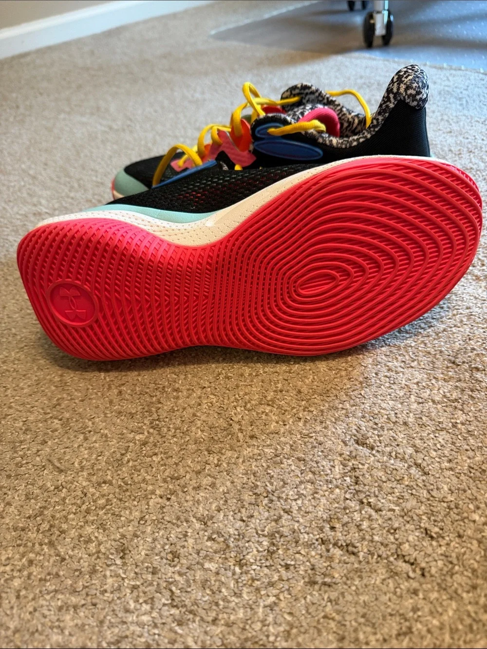 Under Armour Curry Multicolor Black Sneakers with Yellow Laces and Pink Accents